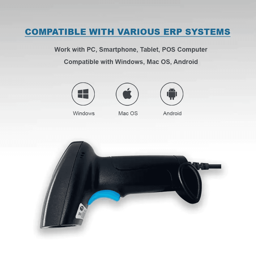 1D Barcode USB Scanner Handheld Wired (Gun Type) with Fast Scanning CCD Technology