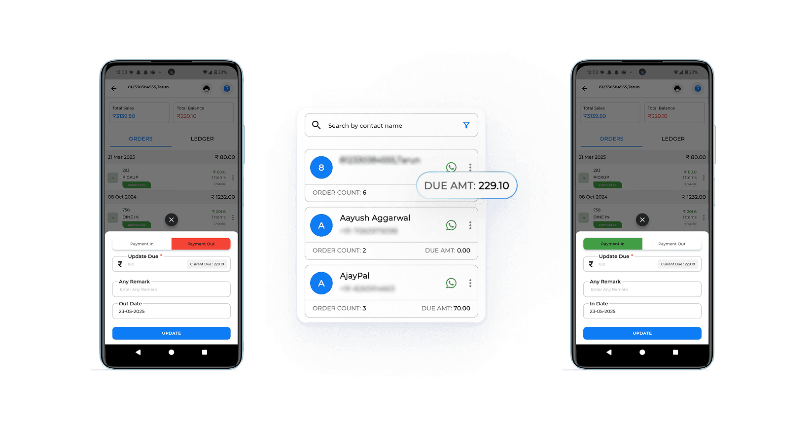 Digital ledger showing customer udhaar records in Apna BillBook app