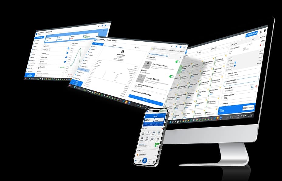 Three business owners showcasing Apna BillBook billing app for small businesses